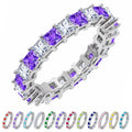 JeenMata 12 Carat Princess Cut June Birthstone - Multicolor Eternity Wedding Band - Alexandrite & Cubic Zirconia Rings in 18K White Gold Plating for Women