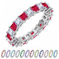 JeenMata 12 Carat Princess Cut July Birthstone - Multicolor Eternity Wedding Band - Ruby & Cubic Zirconia Rings in 18K White Gold Plating for Women