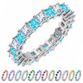 JeenMata 12 Carat Princess Cut March Birthstone - Multicolor Eternity Wedding Band - Aquamarine & Cubic Zirconia Rings in 18K White Gold Plating for Women