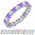 JeenMata 12 Carat Princess Cut February Birthstone - Multicolor Eternity Wedding Band - Amethyst & Cubic Zirconia Rings in 18K White Gold Plating for Women