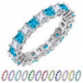 JeenMata 12 Carat Princess Cut December Birthstone - Multicolor Eternity Wedding Band - Blue Topaz & Cubic Zirconia Rings in 18K White Gold Plating for Women