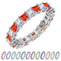 JeenMata 12 Carat Princess Cut January Birthstone - Multicolor Eternity Wedding Band - Garnet & Cubic Zirconia Rings in 18K White Gold Plating for Women