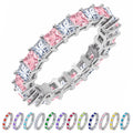 JeenMata 12 Carat Princess Cut October Birthstone - Multicolor Eternity Wedding Band - Pink Tourmaline & Cubic Zirconia Rings in 18K White Gold Plating for Women