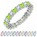 JeenMata 12 Carat Princess Cut August Birthstone - Multicolor Eternity Wedding Band - Peridot & Cubic Zirconia Rings in 18K White Gold Plating for Women