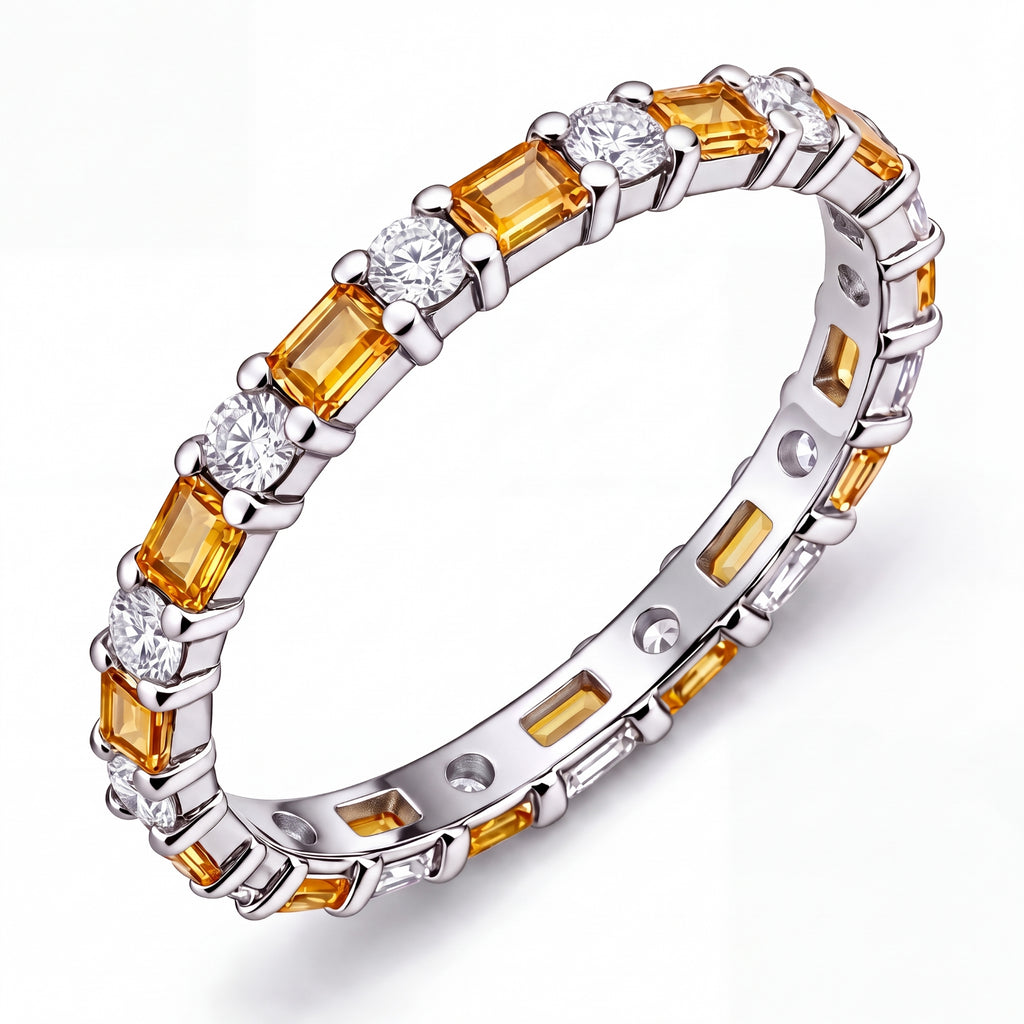 JeenMata Eternity Wedding Band Rings for Women, 5.5 Carat Alternating Baguette & Round Cut CZ, November Birthstone Birth Month Anniversary Ring for Woman, Christmas Gifts for Her