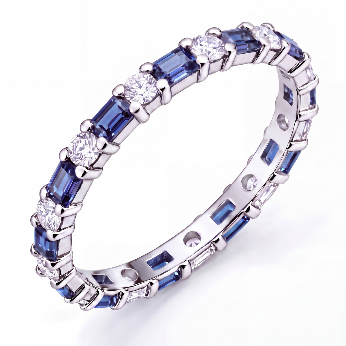 JeenMata Eternity Wedding Band Rings for Women, 5.5 Carat Alternating Baguette & Round Cut CZ, June Birthstone Birth Month Anniversary Ring for Woman, Christmas Gifts for Her