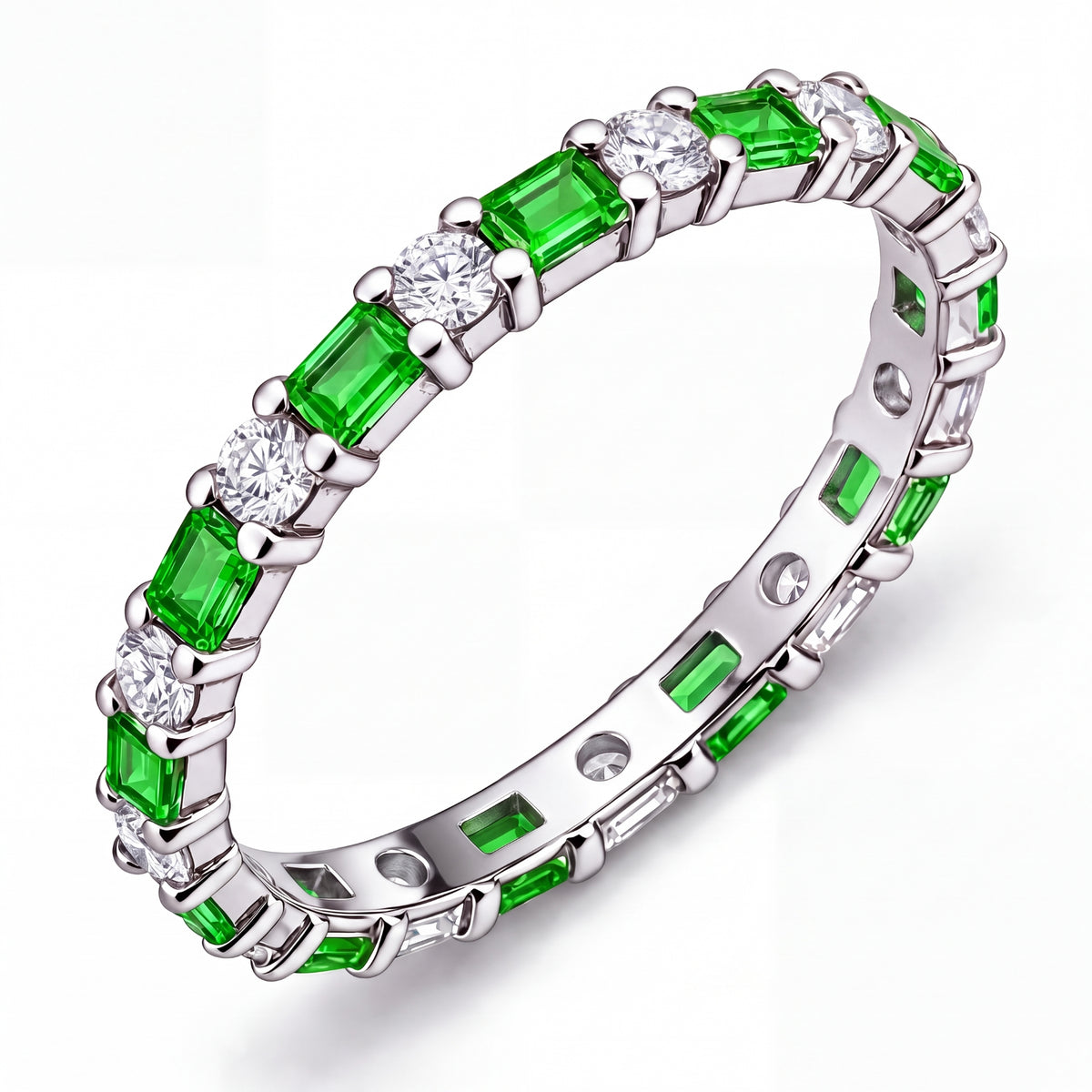JeenMata Eternity Wedding Band Rings for Women, 5.5 Carat Alternating Baguette & Round Cut CZ, May Birthstone Birth Month Anniversary Ring for Woman, Christmas Gifts for Her