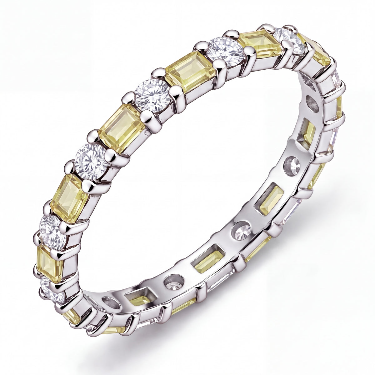 JeenMata Eternity Wedding Band Rings for Women, 5.5 Carat Alternating Baguette & Round Cut CZ, August Birthstone Birth Month Anniversary Ring for Woman, Christmas Gifts for Her