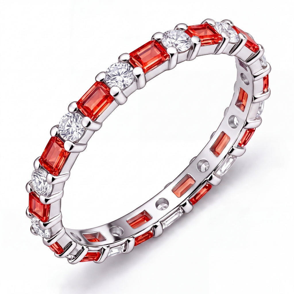 JeenMata Eternity Wedding Band Rings for Women, 5.5 Carat Alternating Baguette & Round Cut CZ, January Birthstone Birth Month Anniversary Ring for Woman, Christmas Gifts for Her