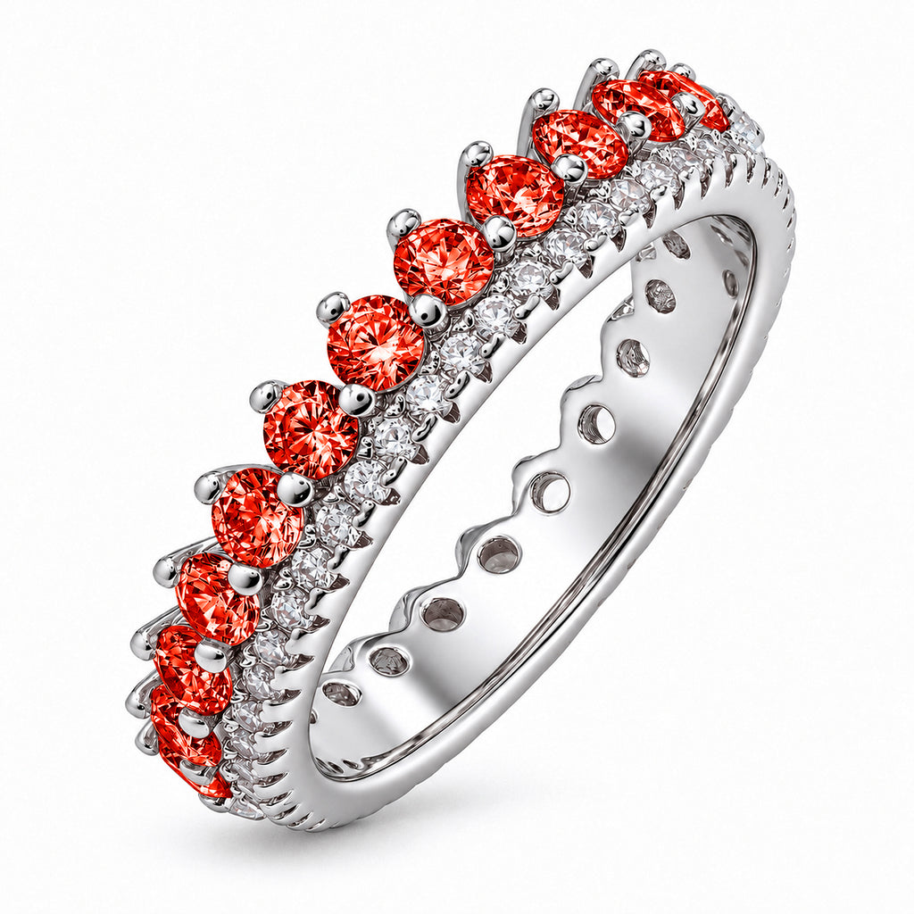 JeenMata 3.75 Carat Round Cut Double Row January Birthstone Ring for Her, Garnet Cubic Zirconia Eternity Wedding Band Ring, Anniversary Ring in 18K White Gold Plating for Women