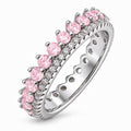 JeenMata 3.75 Carat Round Cut Dowble Row October Birthstone Ring for Her, Pink Tourmaline Cubic Zirconia Eternity Wedding Band Ring, Anniversary Ring in 18K White Gold Plating for Women