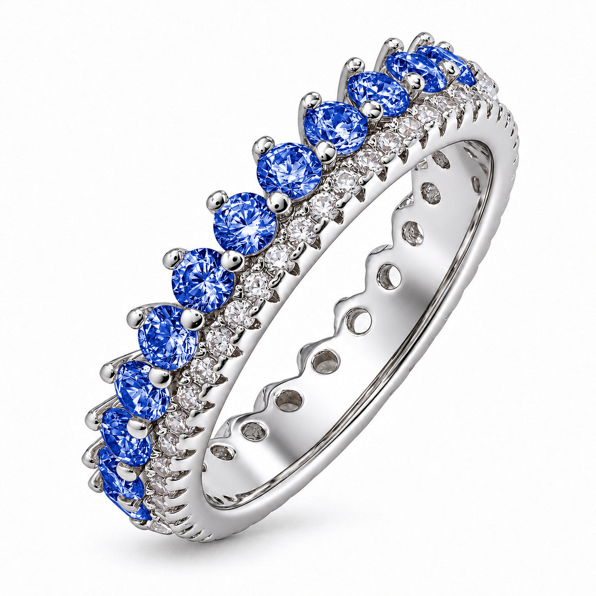 JeenMata 3.75 Carat Round Cut Dowble Row June Birthstone Ring for Her, Alexandrite Cubic Zirconia Eternity Wedding Band Ring, Anniversary Ring in 18K White Gold Plating for Women
