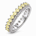 JeenMata 3.75 Carat Round Cut Dowble Row November Birthstone Ring for Her, Citrine Cubic Zirconia Eternity Wedding Band Ring, Anniversary Ring in 18K White Gold Plating for Women