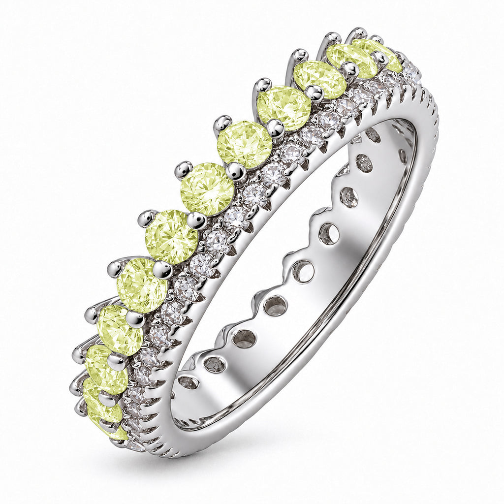 JeenMata 3.75 Carat Round Cut Dowble Row August Birthstone Ring for Her, Peridot Cubic Zirconia Eternity Wedding Band Ring, Anniversary Ring in 18K White Gold Plating for Women