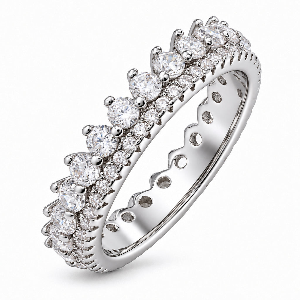 JeenMata 3.75 Carat Round Cut Dowble Row April Birthstone Ring for Her, Cubic Zirconia Eternity Wedding Band Ring, Anniversary Ring in 18K White Gold Plating for Women