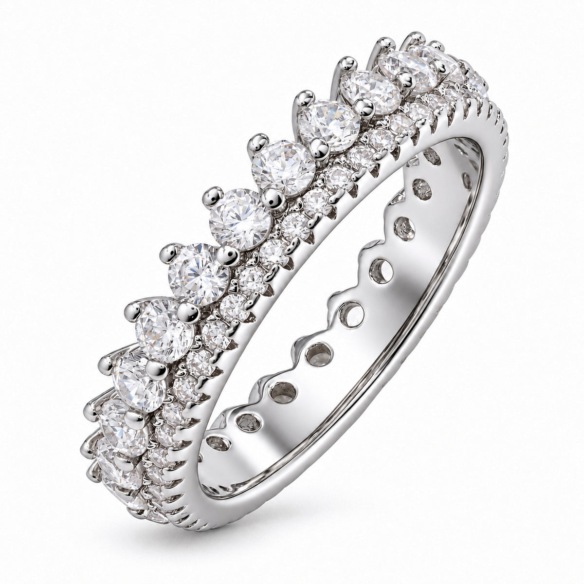 JeenMata 3.75 Carat Round Cut Dowble Row April Birthstone Ring for Her, Cubic Zirconia Eternity Wedding Band Ring, Anniversary Ring in 18K White Gold Plating for Women