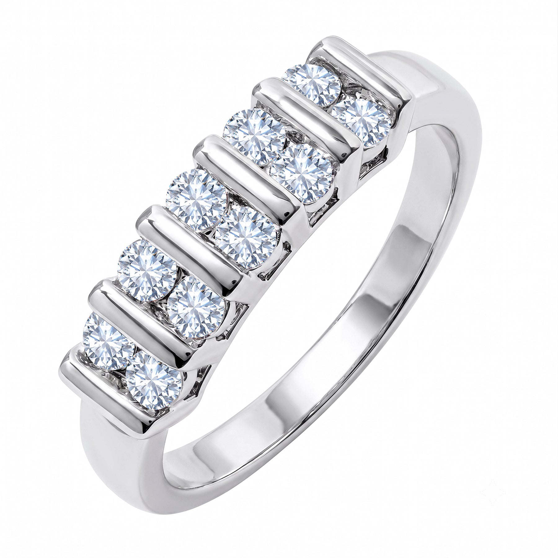 JeenMata Moissanite Half Eternity Band - Double Row Stackable Anniversary Ring for Women in 18K White Gold Plating, Gift for Her, Gift for Women