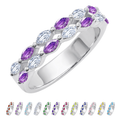 JeenMata 2 Carat Marquise Cut - February Amethyst Birthstone Cubic Zirconia Double Row Eternity Anniversary Band Ring in 18K White Gold Plating for Women