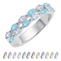 JeenMata 2 Carat Marquise Cut - March Aquamarine Birthstone Cubic Zirconia Double Row Eternity Anniversary Band Ring in 18K White Gold Plating for Women