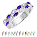 JeenMata 2 Carat Marquise Cut - June Alexandrite Birthstone Cubic Zirconia Double Row Eternity Anniversary Band Ring in 18K White Gold Plating for Women