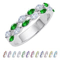 JeenMata 2 Carat Marquise Cut - May Emerald Birthstone Cubic Zirconia Double Row Eternity Anniversary Band Ring in 18K White Gold Plating for Women