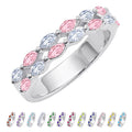 JeenMata 2 Carat Marquise Cut - October Pink Tourmaline Birthstone Cubic Zirconia Double Row Eternity Anniversary Band Ring in 18K White Gold Plating for Women