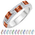 JeenMata 3 Carat Emerald & Round Cut January Garnet Cubic Zirconia - Alternating Birthstone Eternity Wedding Band Ring in 18K White Gold Plating for Women