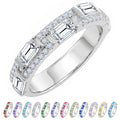 JeenMata 3 Carat Emerald & Round Cut April Cubic Zirconia - Alternating Birthstone Eternity Wedding Band Ring in 18K White Gold Plating for Women