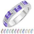 JeenMata 3 Carat Emerald & Round Cut June Alexandrite Cubic Zirconia - Alternating Birthstone Eternity Wedding Band Ring in 18K White Gold Plating for Women