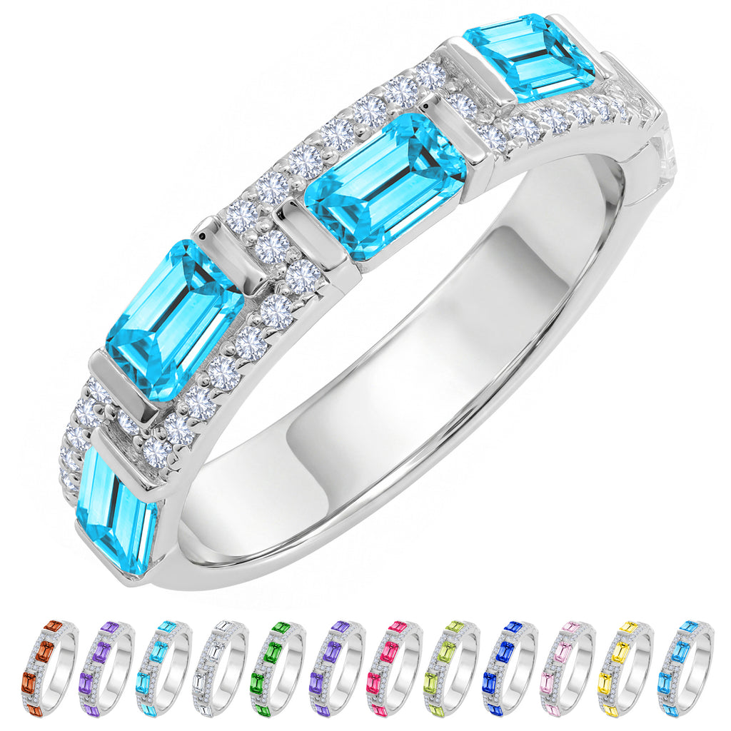 JeenMata 3 Carat Emerald & Round Cut March Aquamarine Cubic Zirconia - Alternating Birthstone Eternity Wedding Band Ring in 18K White Gold Plating for Women