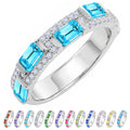 JeenMata 3 Carat Emerald & Round Cut March Aquamarine Cubic Zirconia - Alternating Birthstone Eternity Wedding Band Ring in 18K White Gold Plating for Women