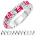 JeenMata 3 Carat Emerald & Round Cut July Ruby Cubic Zirconia - Alternating Birthstone Eternity Wedding Band Ring in 18K White Gold Plating for Women