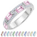 JeenMata 3 Carat Emerald & Round Cut October Pink Tourmaline Cubic Zirconia - Alternating Birthstone Eternity Wedding Band Ring in 18K White Gold Plating for Women