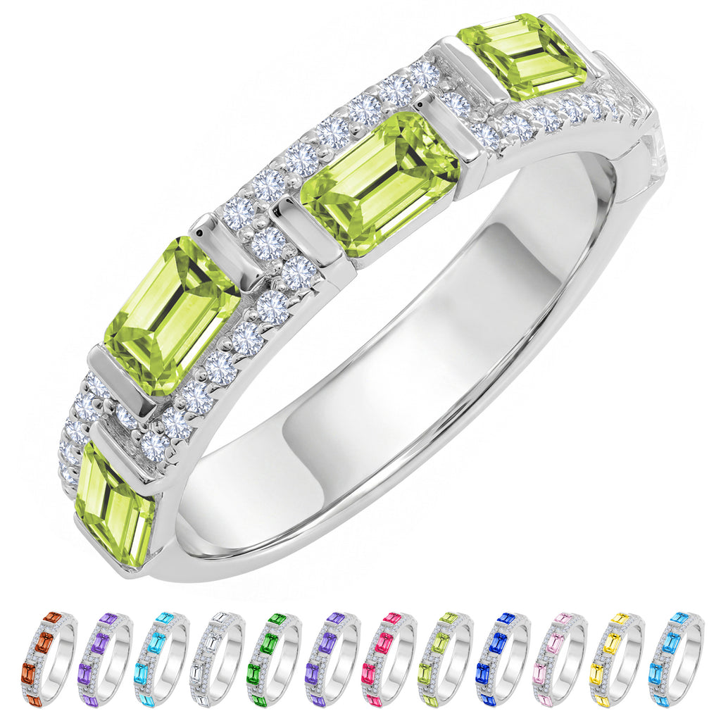 JeenMata 3 Carat Emerald & Round Cut August Peridot Cubic Zirconia - Alternating Birthstone Eternity Wedding Band Ring in 18K White Gold Plating for Women