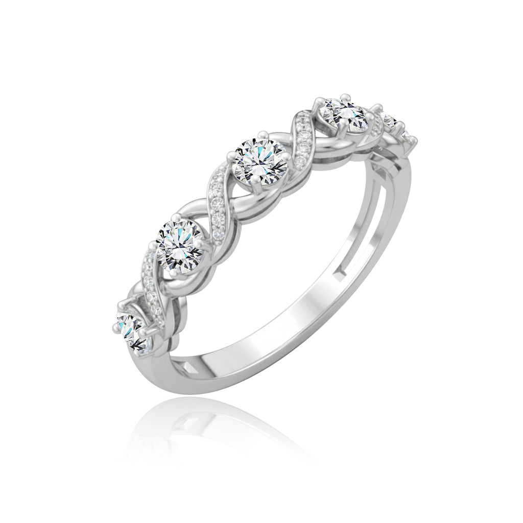 JeenMata Lab Grown Diamond Round Cut Twisted Band - Infinity Wedding Band in 18K White Gold Plating for Women
