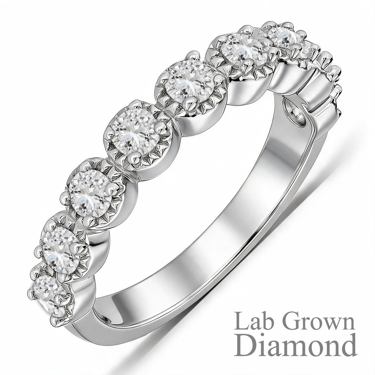 JeenMata Lab Grown Diamond Round Prong Set Vintage Anniversary Ring in 18K White Gold Plated for Women