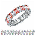 JeenMata 10 Carat Emerald Cut January Birthstone - Multicolor Eternity Wedding Band - Garnet & Cubic Zirconia Rings in 18K White Gold Plating for Women