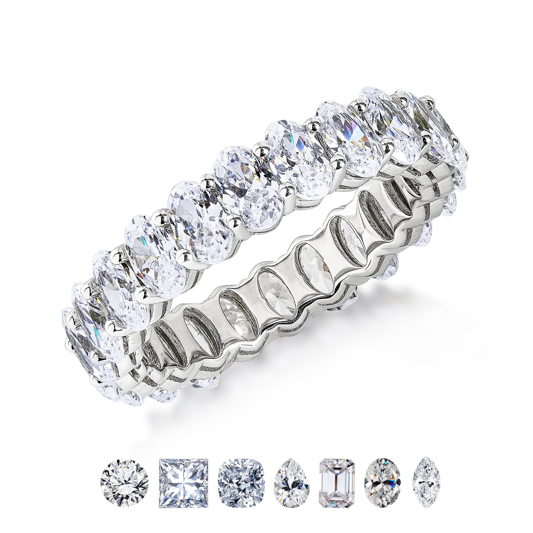 JeenMata 6.75 Carat Oval Cut Moissanite Eternity Wedding Band - Classic Prong Style Wedding Ring in White Gold Plating for Women