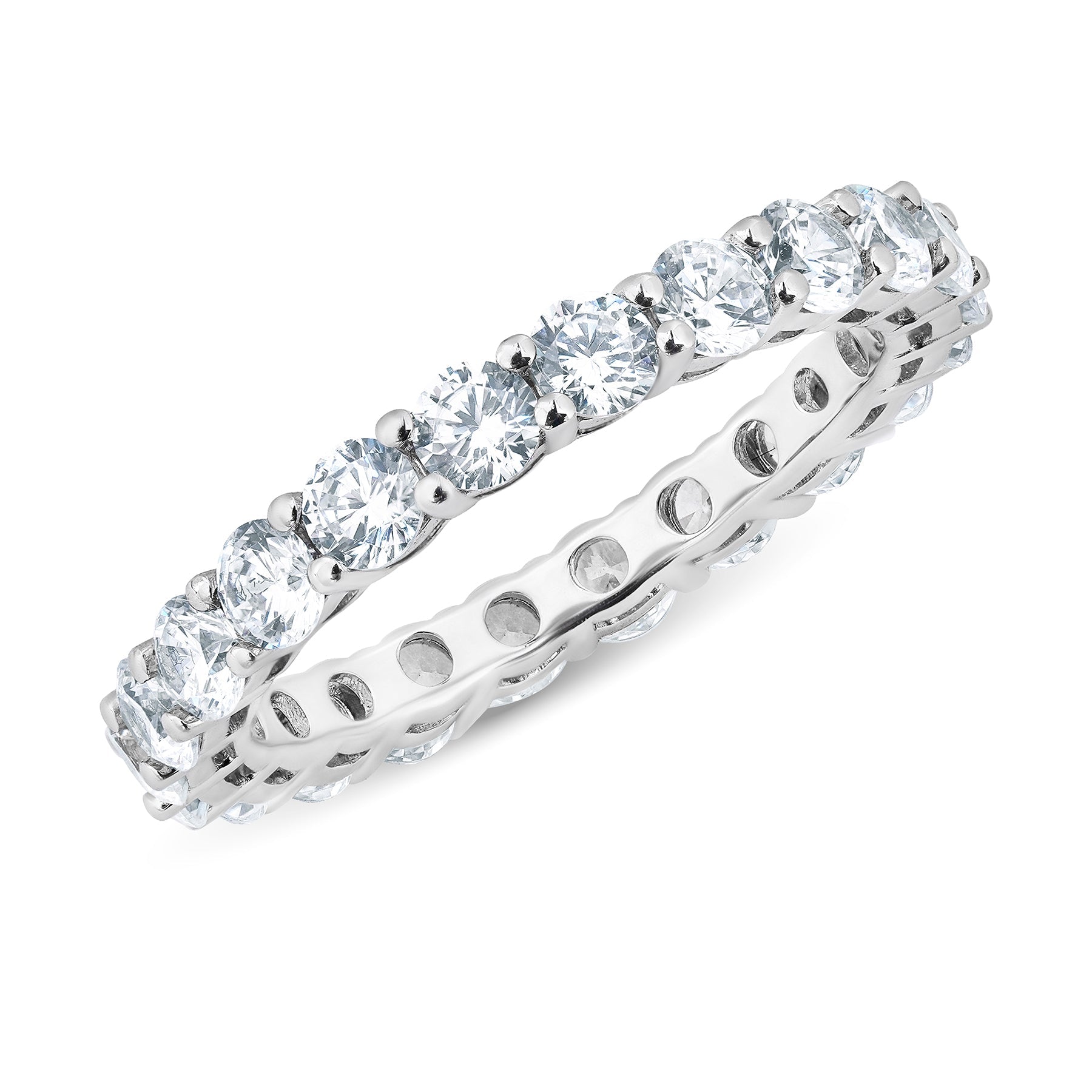 JeenMata 4 Carat Round Cut Cubic Zirconia Eternity Wedding Band - Classic Prong Style Wedding Ring in White Gold Plating