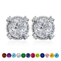 JeenMata 3.5 Carat Round Cut April Birthstone Stud Earrings - Halo Milgrain Earrings in 18K White Gold Plating for Women