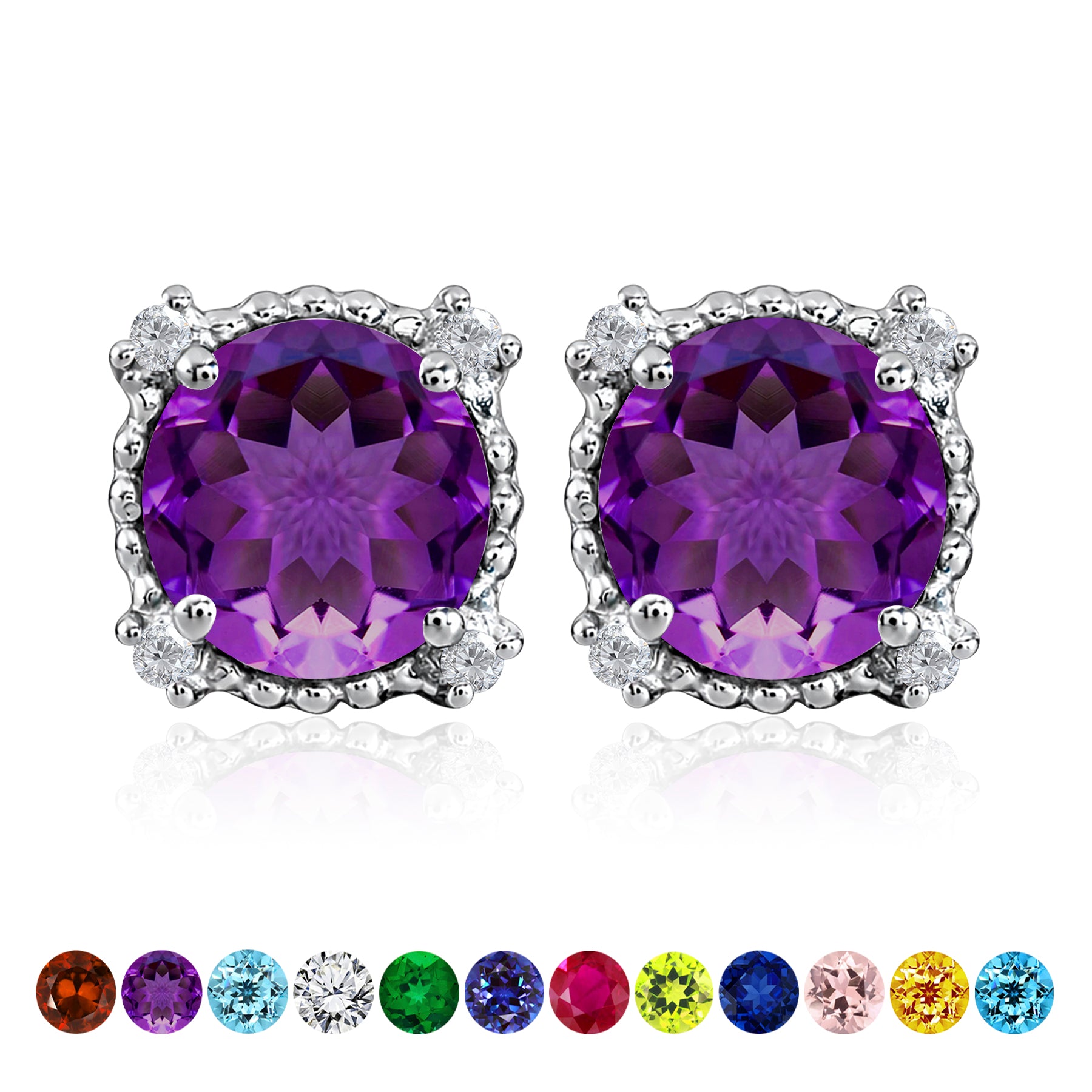 JeenMata 3.5 Carat Round Cut February Birthstone Stud Earrings - Halo Milgrain Earrings in 18K White Gold Plating for Women