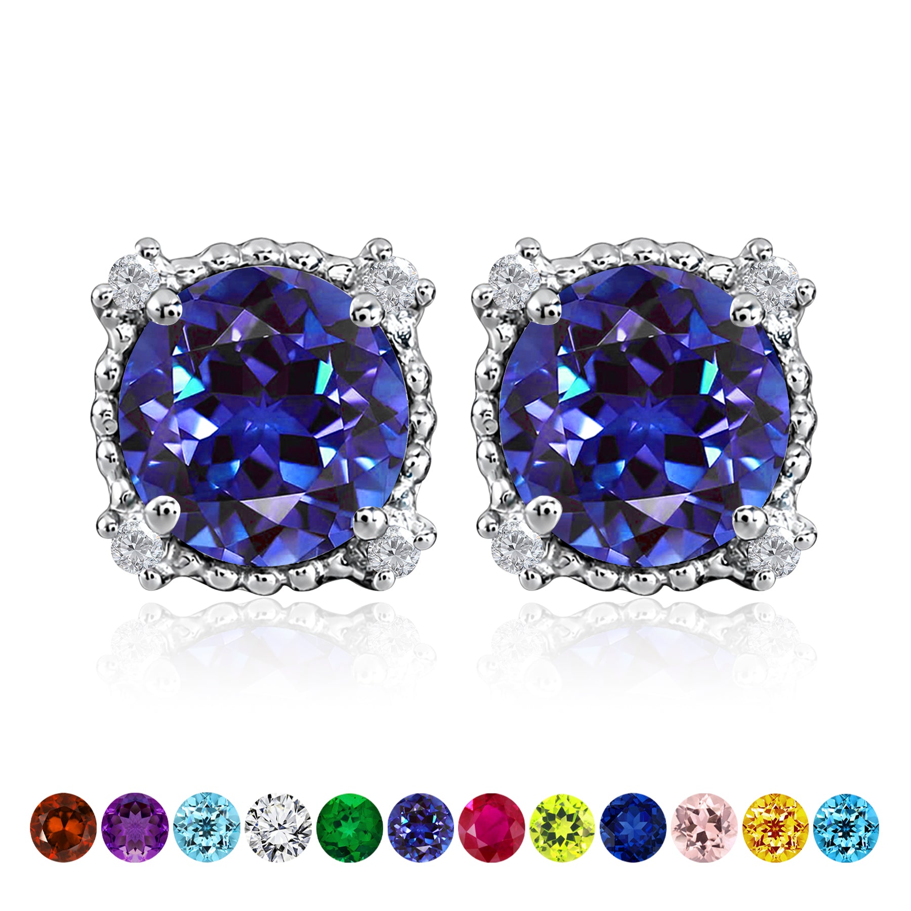 JeenMata 3.5 Carat Round Cut June Birthstone Stud Earrings - Halo Milgrain Earrings in 18K White Gold Plating for Women