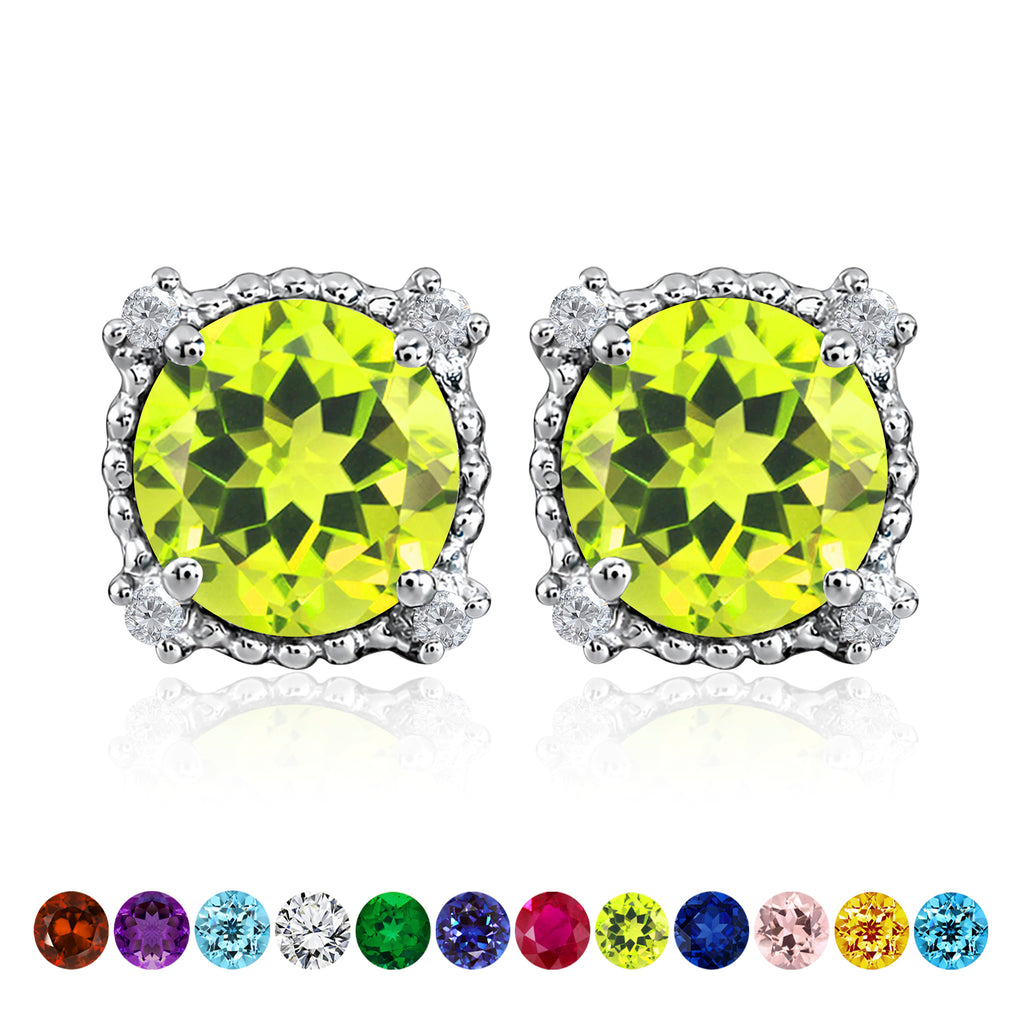 JeenMata 3.5 Carat Round Cut August Birthstone Stud Earrings - Halo Milgrain Earrings in 18K White Gold Plating for Women
