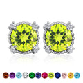 JeenMata 3.5 Carat Round Cut August Birthstone Stud Earrings - Halo Milgrain Earrings in 18K White Gold Plating for Women