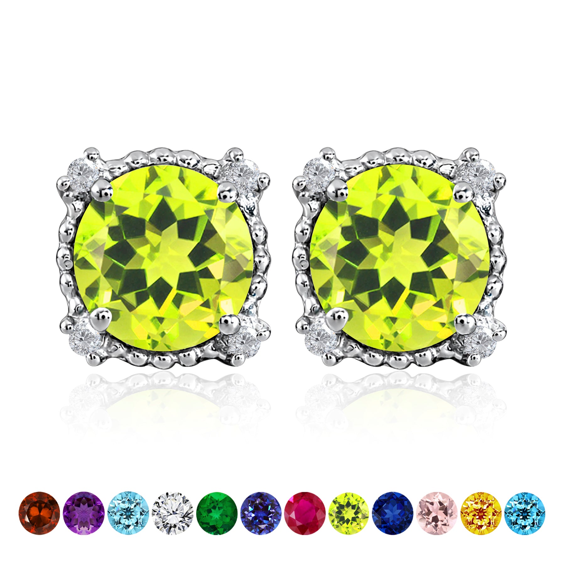 JeenMata 3.5 Carat Round Cut August Birthstone Stud Earrings - Halo Milgrain Earrings in 18K White Gold Plating for Women