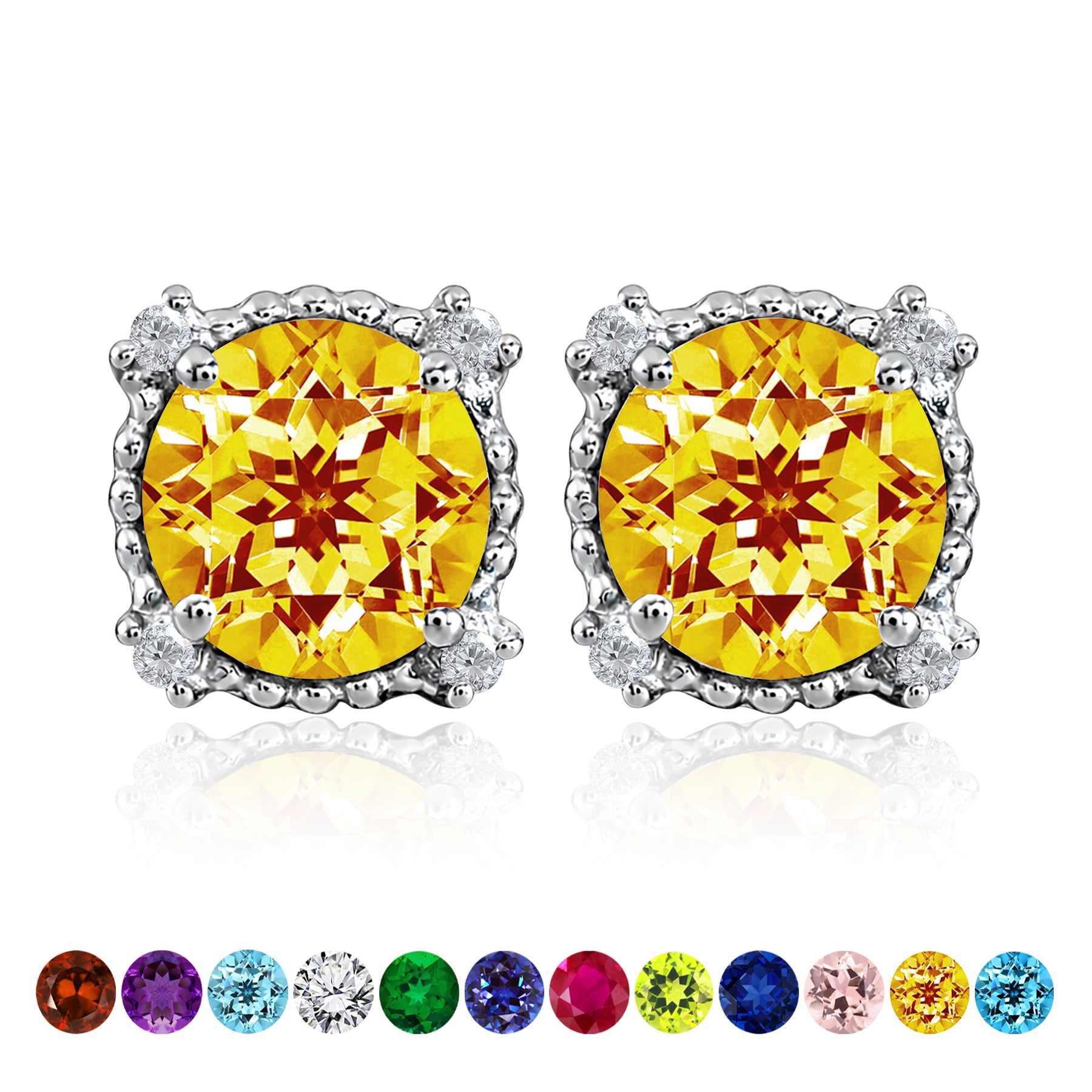 JeenMata 3.5 Carat Round Cut November Birthstone Stud Earrings - Halo Milgrain Earrings in 18K White Gold Plating for Women
