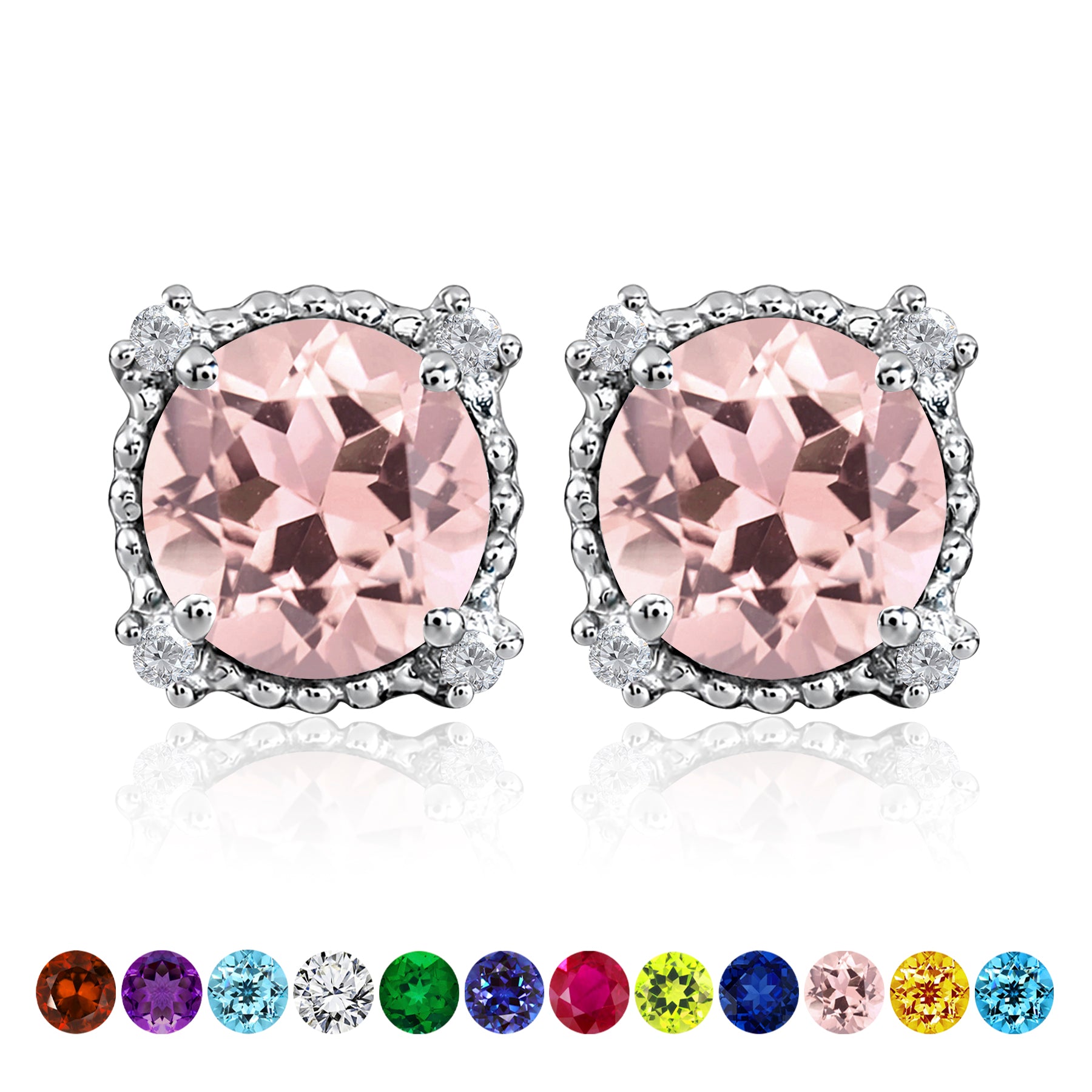 JeenMata 3.5 Carat Round Cut October Birthstone Stud Earrings - Halo Milgrain Earrings in 18K White Gold Plating for Women