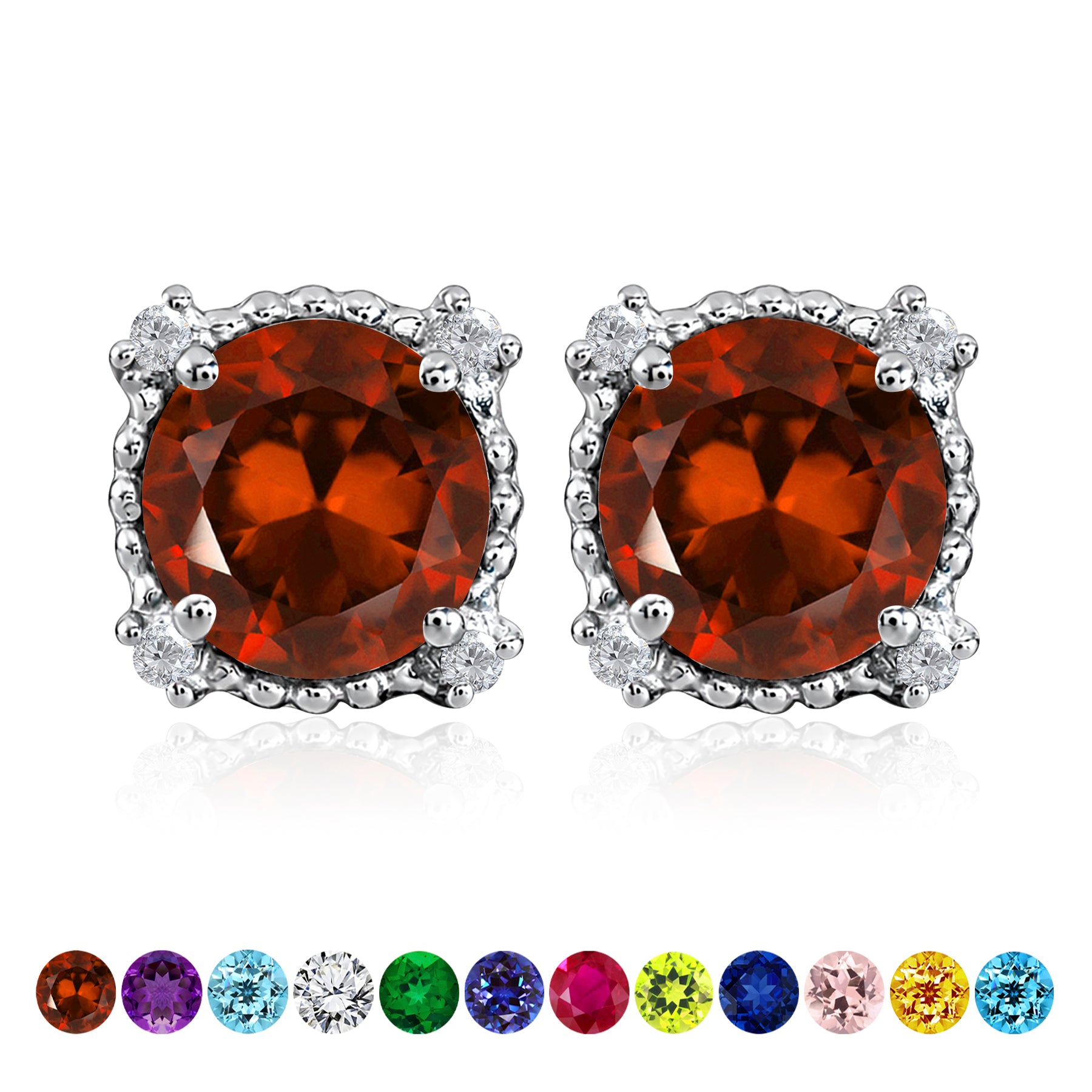 JeenMata 3.5 Carat Round Cut January Birthstone Stud Earrings - Halo Milgrain Earrings in 18K White Gold Plating for Women