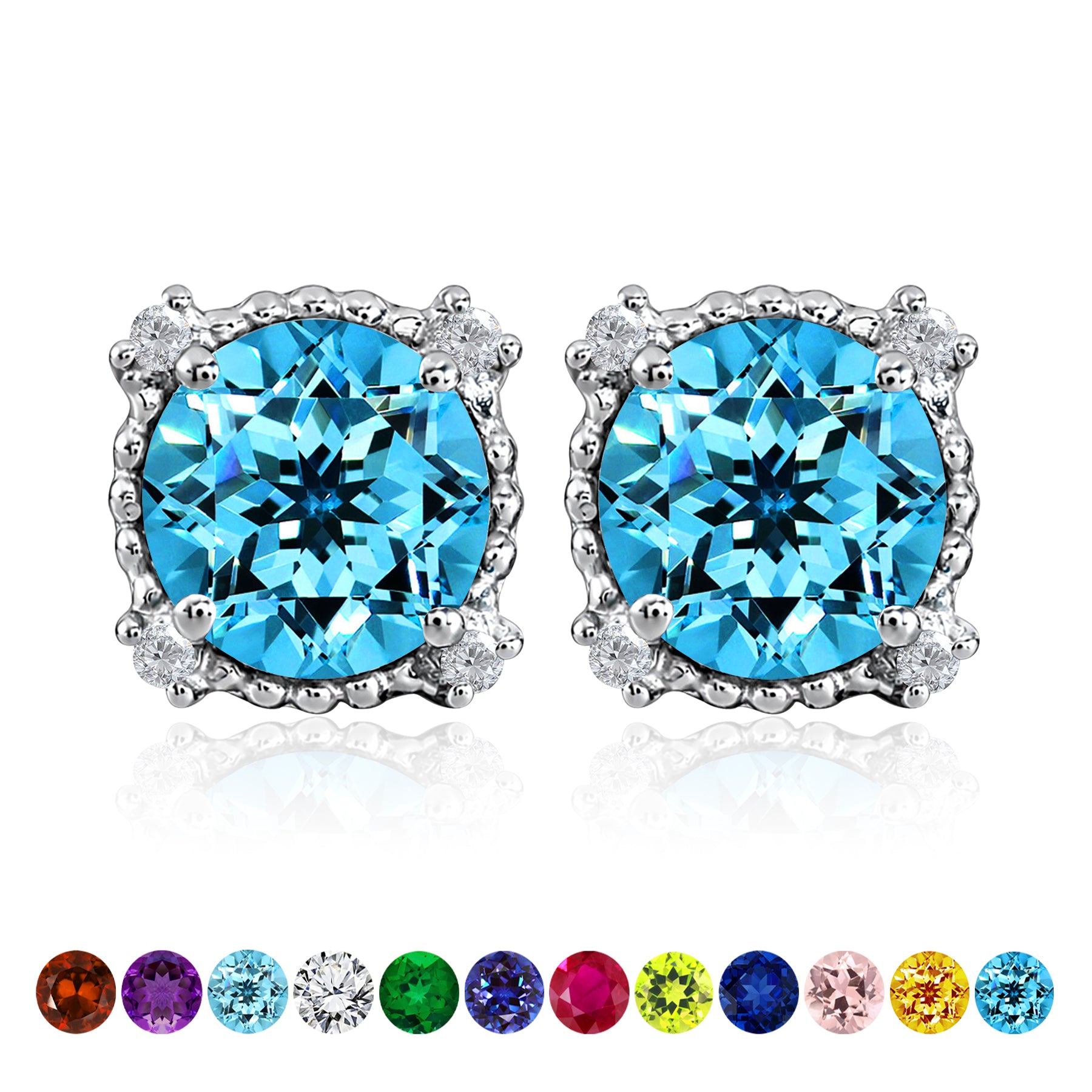 JeenMata 3.5 Carat Round Cut December Birthstone Stud Earrings - Halo Milgrain Earrings in 18K White Gold Plating for Women