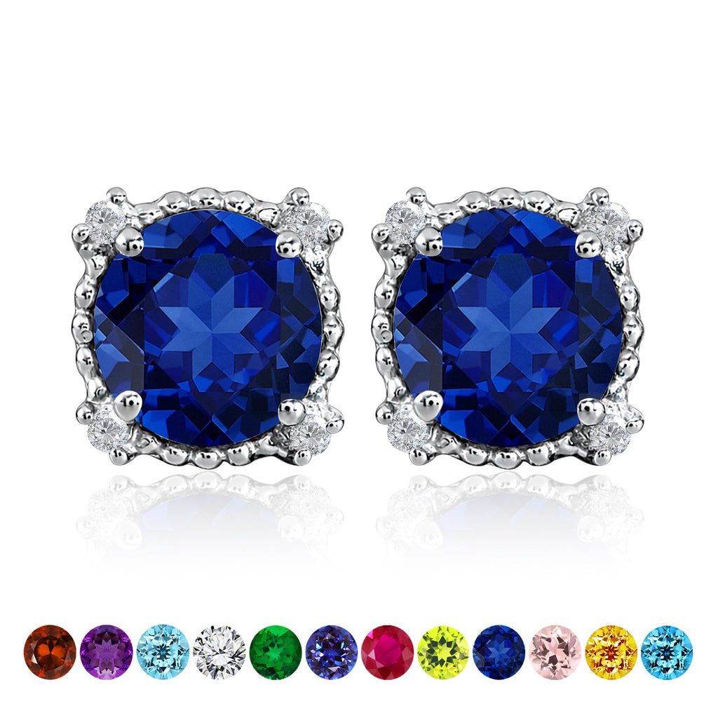 JeenMata 3.5 Carat Round Cut September Birthstone Stud Earrings - Halo Milgrain Earrings in 18K White Gold Plating for Women
